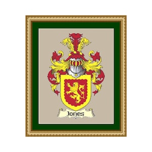 Jones Family Name Coat of Arms Cross Stitch Pattern