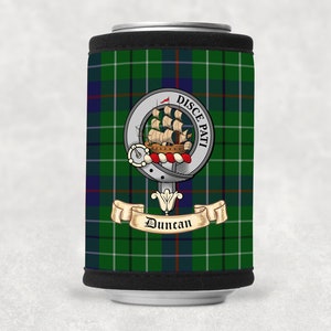 Duncan Scottish Clan Drink Can Coolie with Duncan Clan Crest on Duncan Tartan