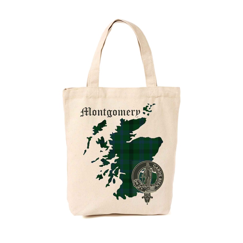 Montgomery Scottish Clan Tote Bag with Clan Tartan and Crest