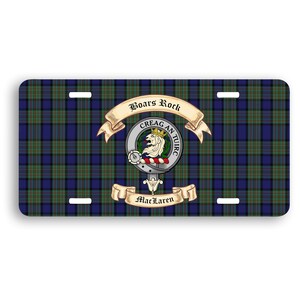 MacLaren Scottish Clan License Plate with Crest-Motto and Tartan