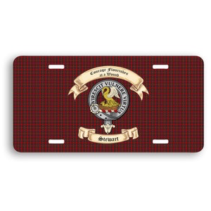 Stewart Scottish Clan License Plate with Crest-Motto and Tartan