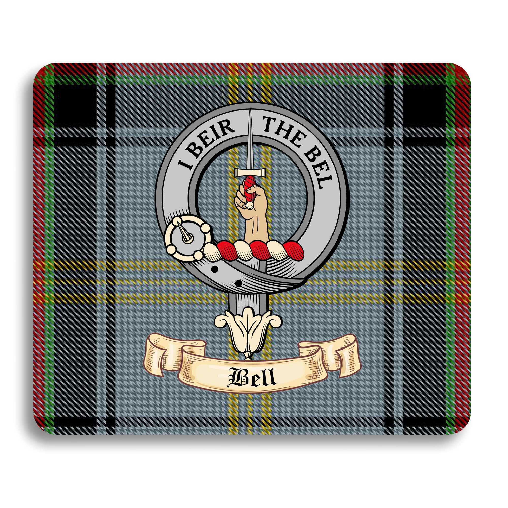 Bell Scottish Clan Mouse Pad With Bell Clan Crest on Bell Tartan Etsy