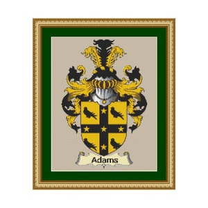 Adams Family Name Coat of Arms Cross Stitch Pattern