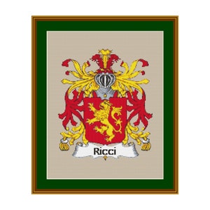 Ricci Family Name Coat of Arms Cross Stitch Pattern - Download