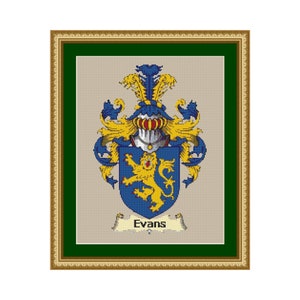 Evans Family Name Coat of Arms Cross Stitch Pattern