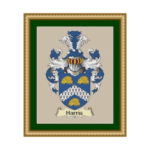 Harris Family Name Coat of Arms Cross Stitch Pattern