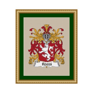 Rossi Family Name Coat of Arms Cross Stitch Pattern