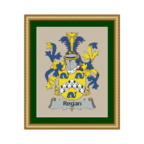 Regan Family Name Coat of Arms Cross Stitch Pattern