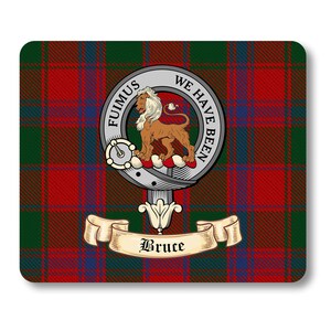 Bruce Scottish Clan Mouse pad with Bruce Clan Crest on Bruce Tartan