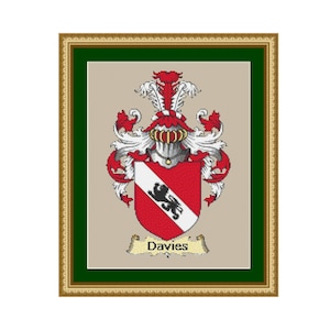 Davies Family Name Coat of Arms Cross Stitch Pattern