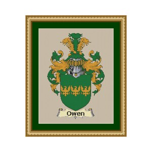 Owen Family Name Coat of Arms Cross Stitch Pattern