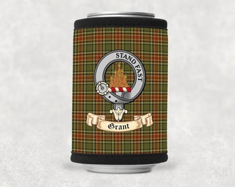 Grant Scottish Clan Drink Can Coolie with Grant Clan Crest on Grant Tartan