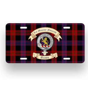 Broun - Brown Scottish Clan License Plate with Crest-Motto - Vhoose from 2 styles