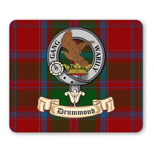 Drummond Scottish Clan Mouse pad with Drummond Clan Crest on Drummond Tartan