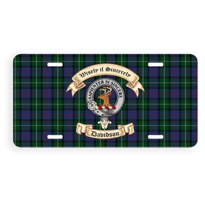 Davidson Scottish Clan License Plate with Crest-Motto and Tartan
