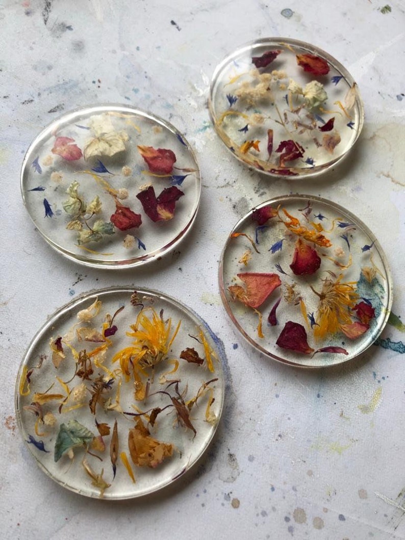 Set of 4 Petal and Dried Flower Resin Art Coasters Gift for Etsy