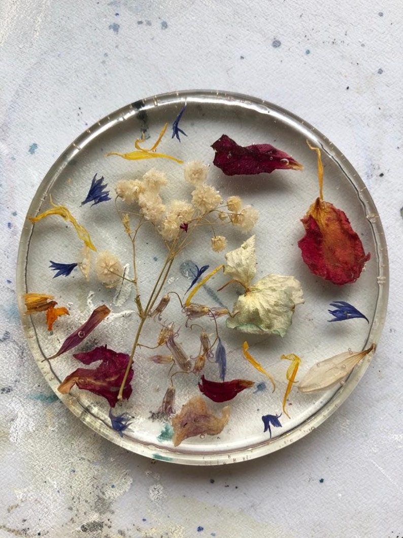 Set of 4 Petal and Dried Flower Resin Art Coasters Gift for Etsy