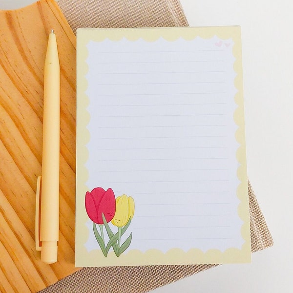 A6 Tulip Notepad - 50 Sheets - Floral Stationery - Memo Pad - Spring Themed Stationery - Listpad - Letter Writing - Friendship Gift