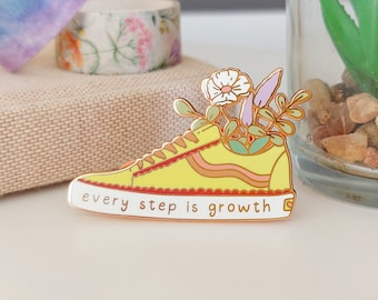 Enamel Pin - Every Step is Growth - Positive Pin - Badge - Floral Pin - Plants - Encourage - Keep Going - Lapel Pin - Accessories - Rose