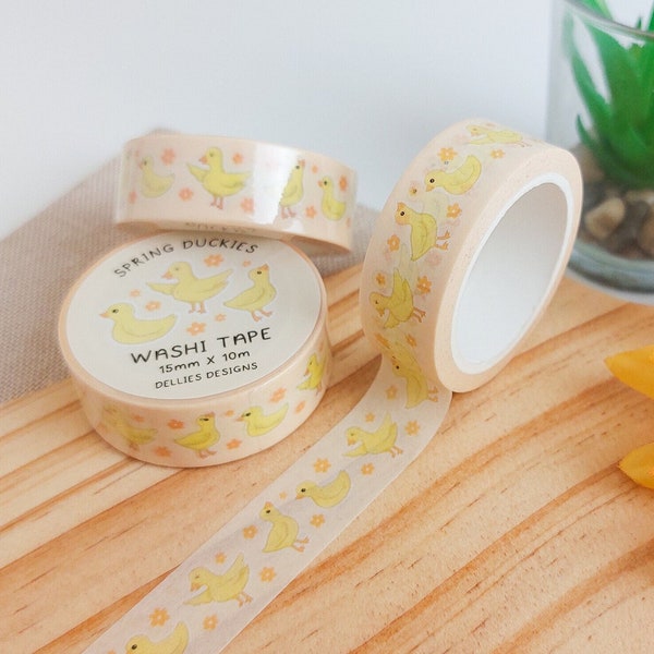 Spring Duckies Washi Tape - Ducky Washi Tape - Cute Animal Tape - Yellow Paper Tape - Floral Tape - Duck Gift - Duck Theme - Orange Flowers
