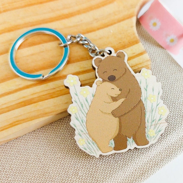 Sending You A Bear Hug Keyring - Bear Hug - Wooden Keyring - Wooden Keychain - Maple Wood - Send A Hug - Hug Gift - Bear Gift - Bear Theme