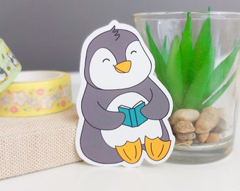 Reading Pecka Sticker - Penguin Sticker - Book Lover - Hobby - Reading - Happy - Animal Sticker - Penguin Lover - Decal - Decor