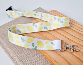 Lemon Print Lanyard - Yellow Polyester Safety Clasp Lanyard