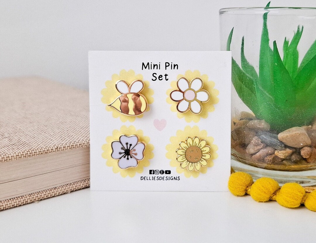 Mini Pin Set - Enamel Pin Set - Daisy Pin - Sunflower Pin - Bee Pin ...