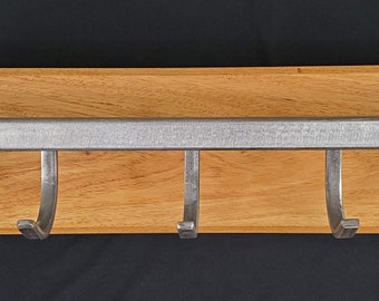 Steel and African Mahogany Coat Rack, wall mount, hand made