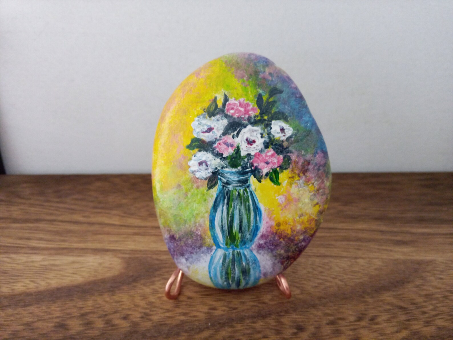 HandPainted Rock Flowers in Vase Etsy