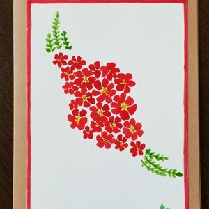 Hand Painted Watercolor Greeting Card - Red Flowers