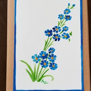 Hand Painted Watercolor Greeting Card Blue Flowers image 2