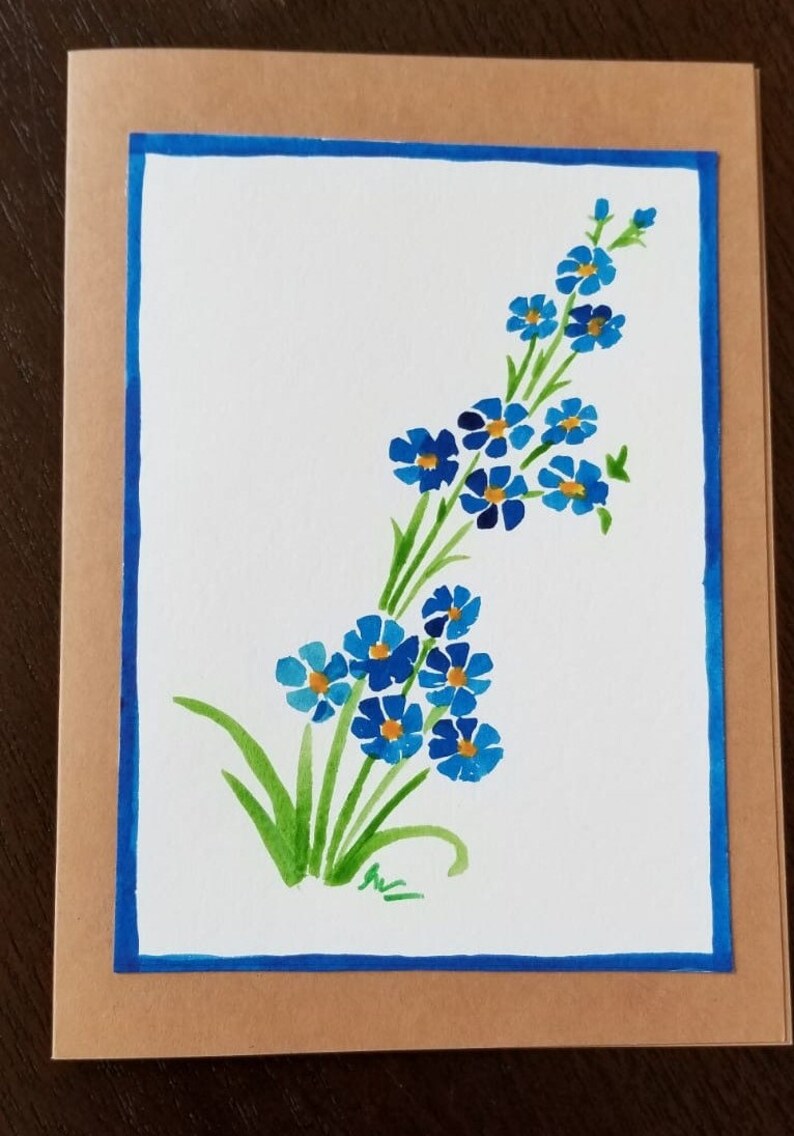 Hand Painted Watercolor Greeting Card Blue Flowers image 2