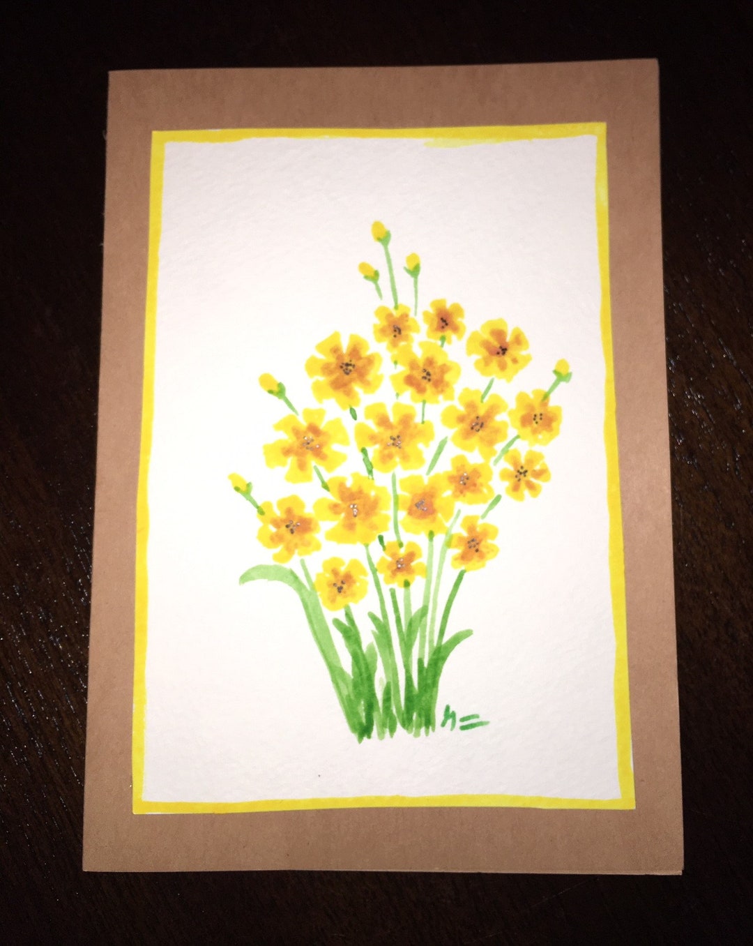 Hand Painted Watercolor Greeting Card - Yellow Flowers - Etsy