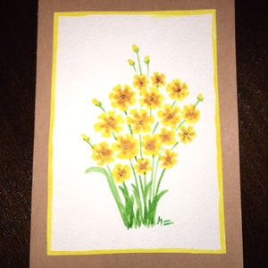 Hand Painted Watercolor Greeting Card Yellow Flowers image 1