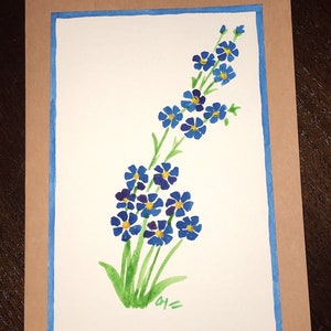 Hand Painted Watercolor Greeting Card - Blue Flowers