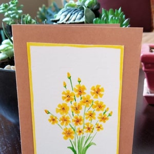 Hand Painted Watercolor Greeting Card Yellow Flowers image 2