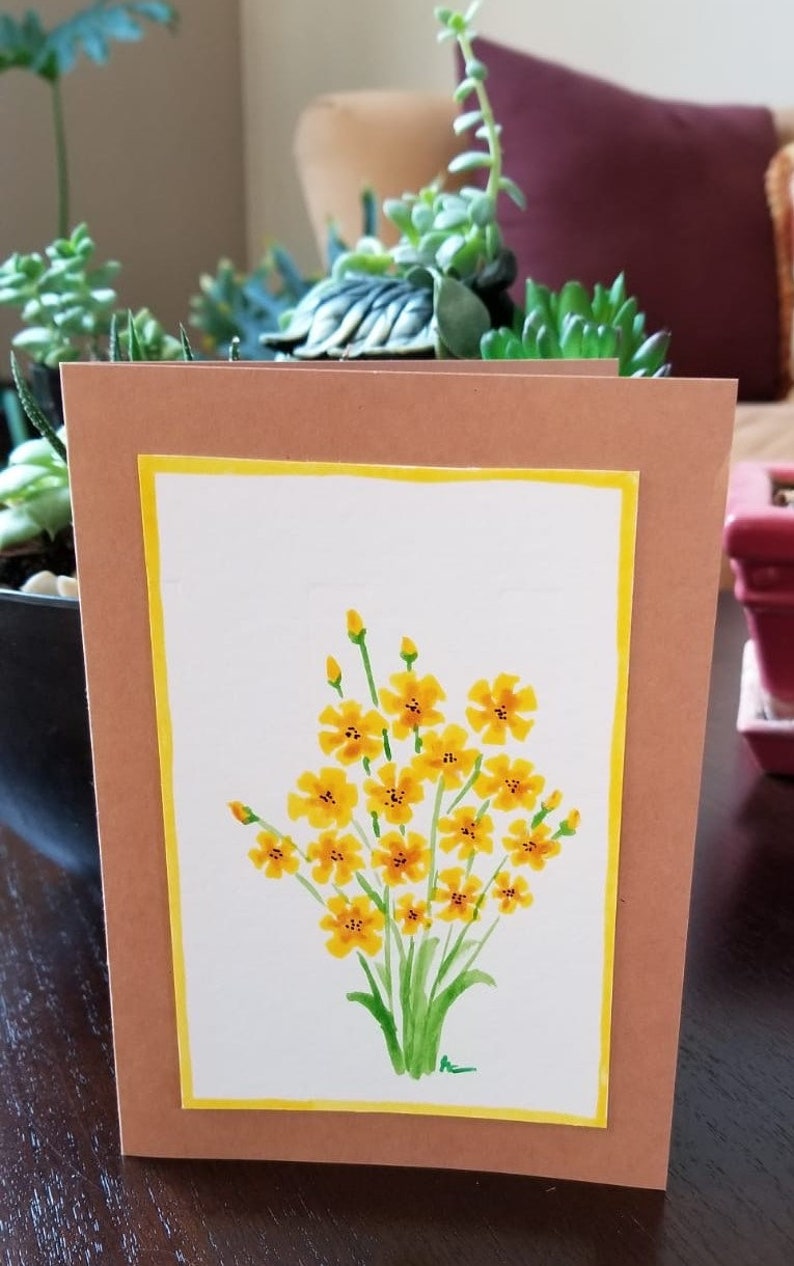 Hand Painted Watercolor Greeting Card Yellow Flowers image 2