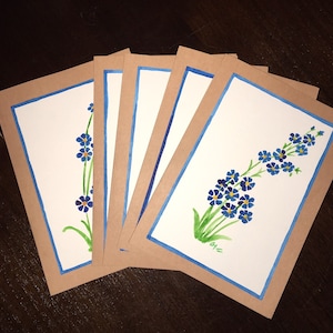 Hand Painted Watercolor Greeting Card Blue Flowers image 3