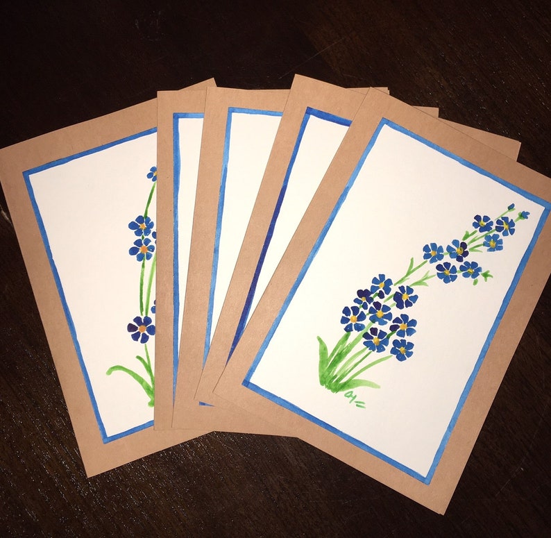 Hand Painted Watercolor Greeting Card Blue Flowers image 3