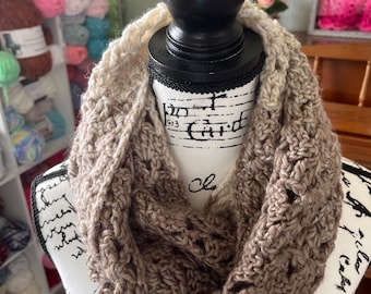 Crocheted Infinity Scarf Neutral Colors