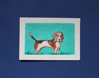 Beagle gouache original illustration A5 wall art