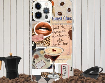 Espresso Martini Collage Phone Case, Trendy Case, Espresso Martini, Cocktail Bar Cart Print for iPhone 15 14 13 12 11 Pro Max 8 Plus X XR