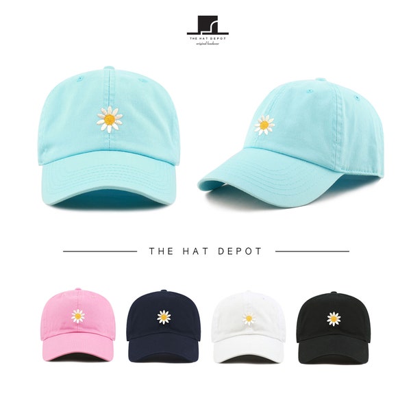 Daisy Flower Embroidered Washed Cotton Baseball Cap