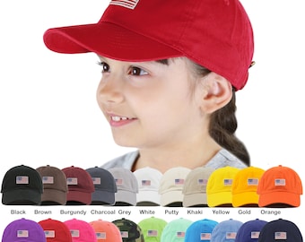 Kids American Flag Embroidered  Washed Cotton Baseball Cap