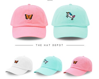 Kids Butterfly and Unicorn Embroidered  Washed Cotton Baseball Cap