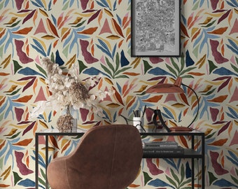 Colorful Tropical Leaf Wallpaper: Peel and Stick Wall Mural