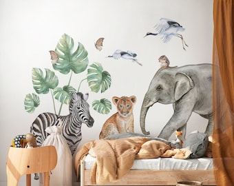 Watercolor Jungle Animal Wall Decals: Safari Nursery Decor