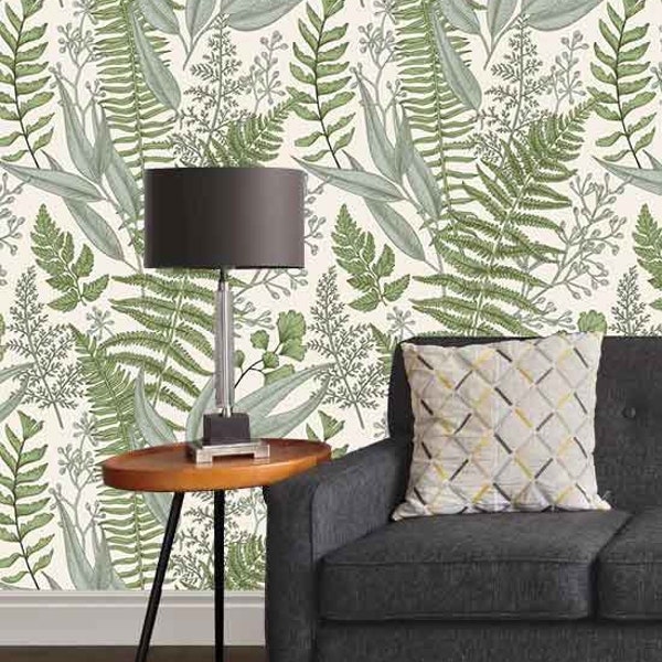 Beautiful Ferns Botanical Wallpaper | Herbal Green Home Decor | Living Room Wall Mural | Wallpaper Peel and Stick Mural