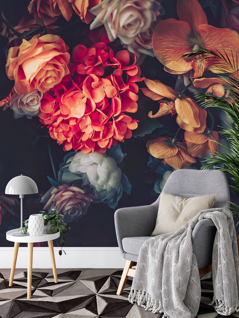 Beautiful Vintage Removable Wallpaper Dark Dutch Floral Etsy
